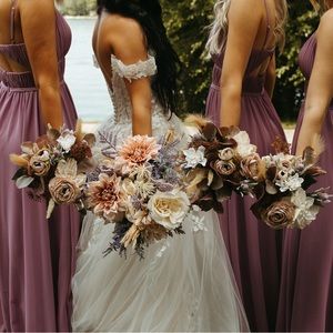 Homemade bride and 3 bridesmaids wedding boho bouquets